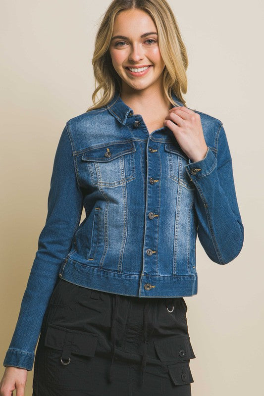 Distressed Stretchy Denim Jacket