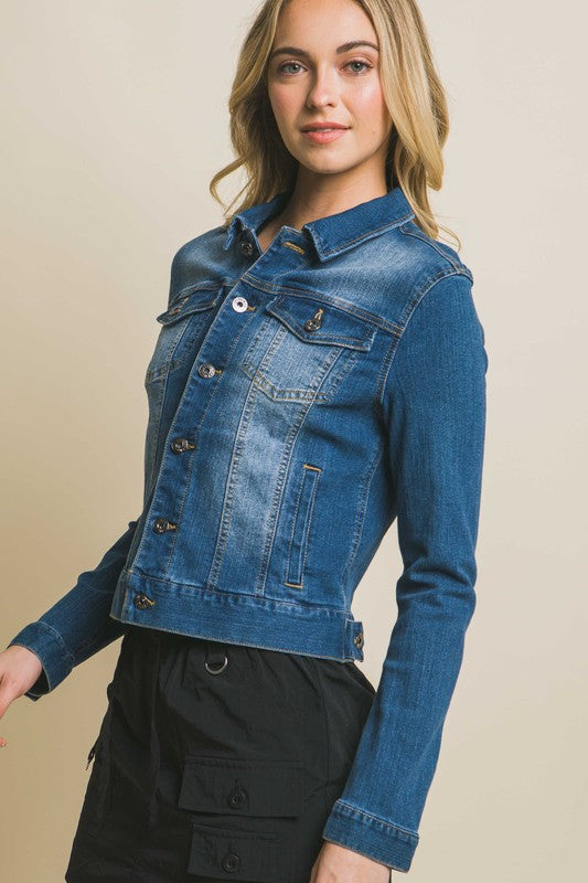 Distressed Stretchy Denim Jacket