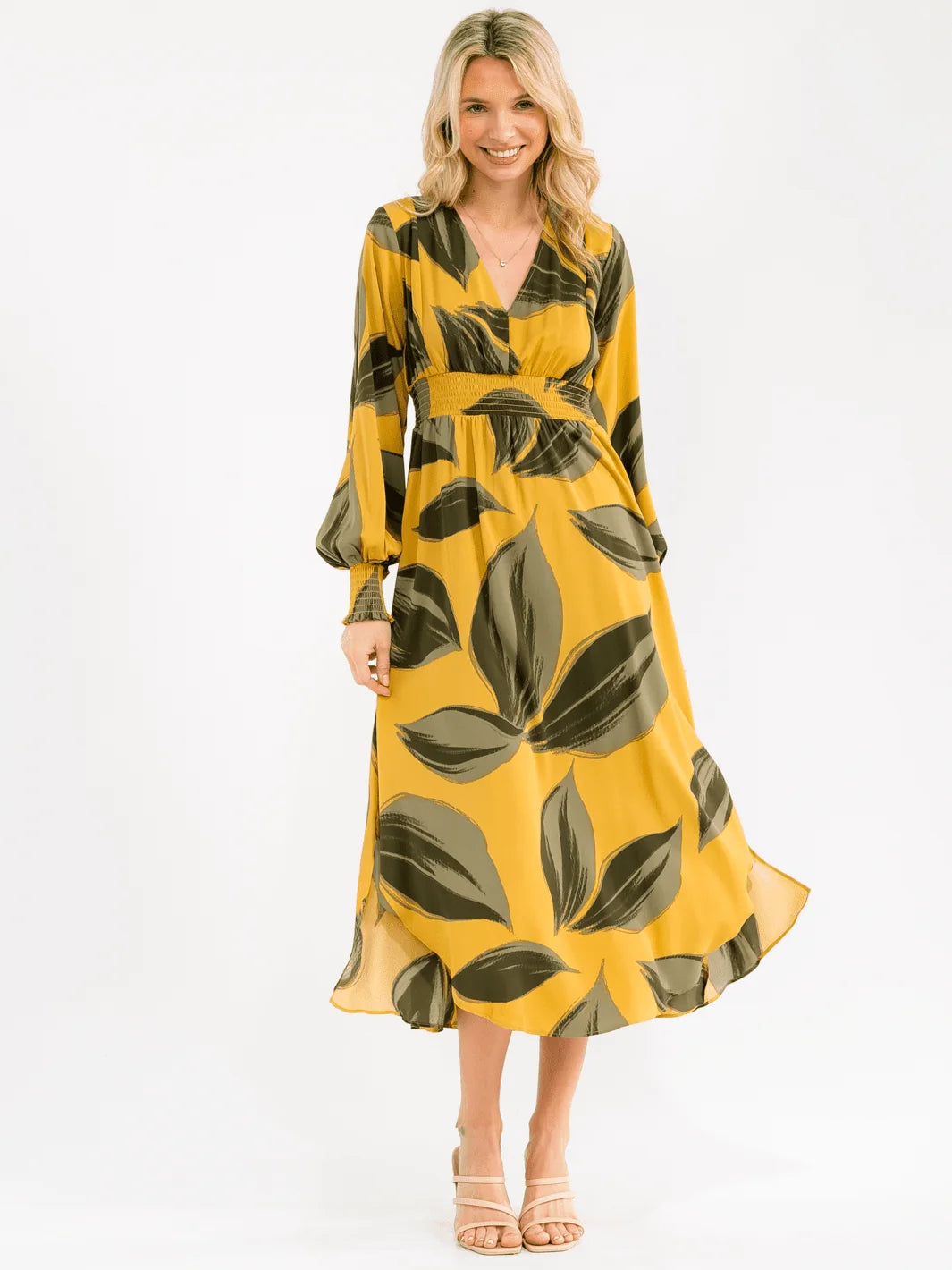 Leaf Printed Midi Dress