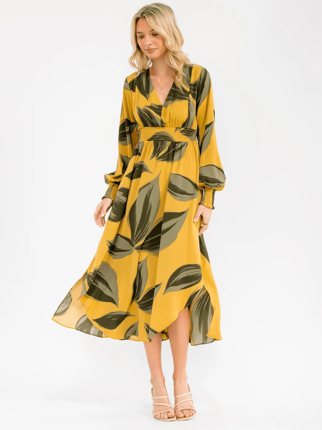 Leaf Printed Midi Dress