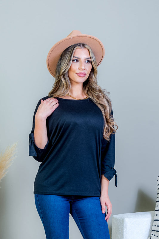3/5 Sleeve Black Top