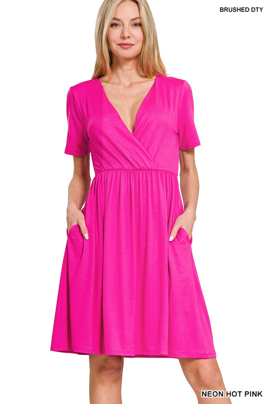 Short Sleeve Dress in Hot Pink