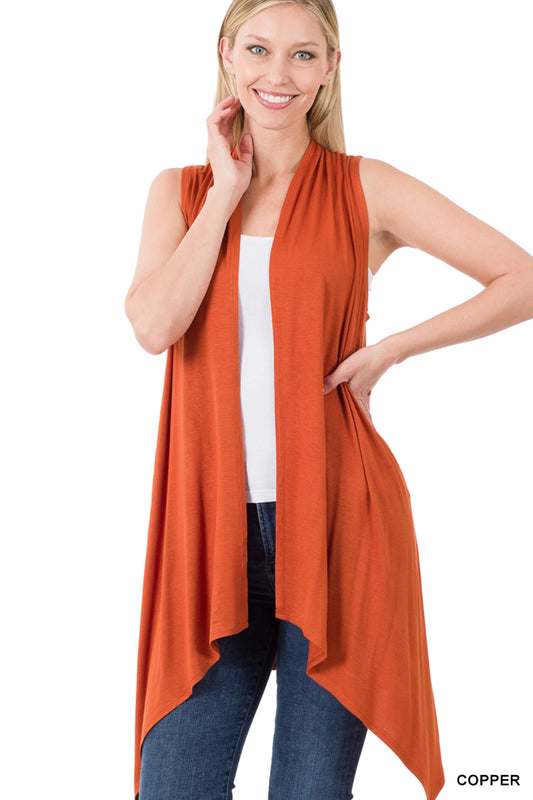 Sleeveless Drapped Copper Cardigan