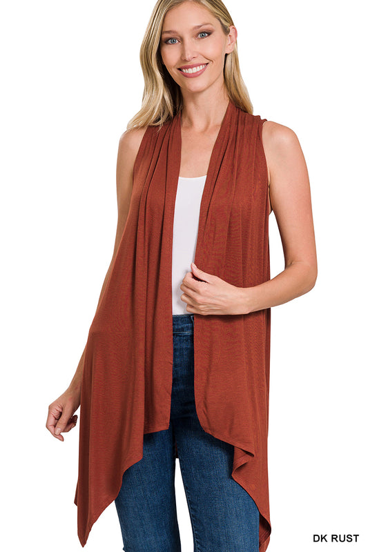Sleeveless Drapped Darl Rust Cardigan