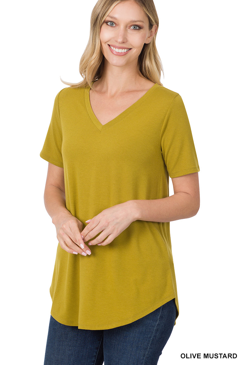 Olive Mustard V-Neck Top