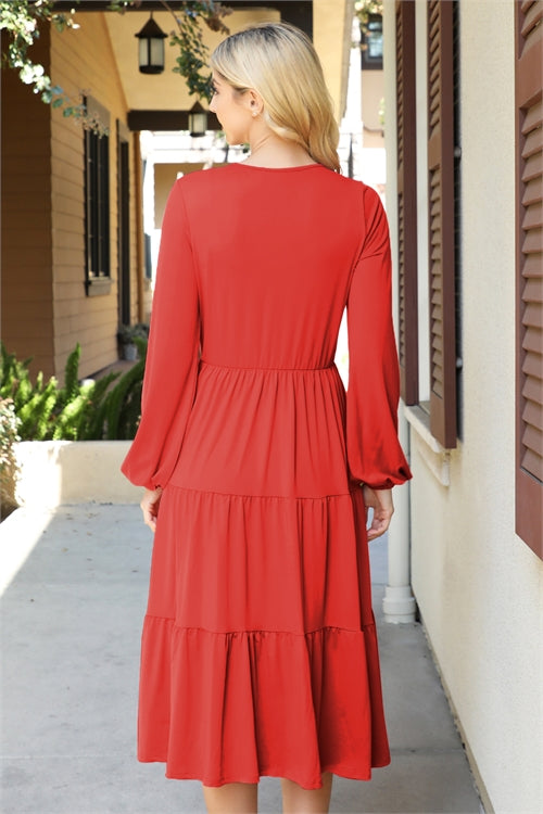 Rust Long Sleeve Tiered Dress
