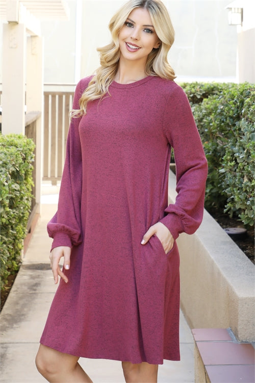 Raspberry Puff Sleeve Dress