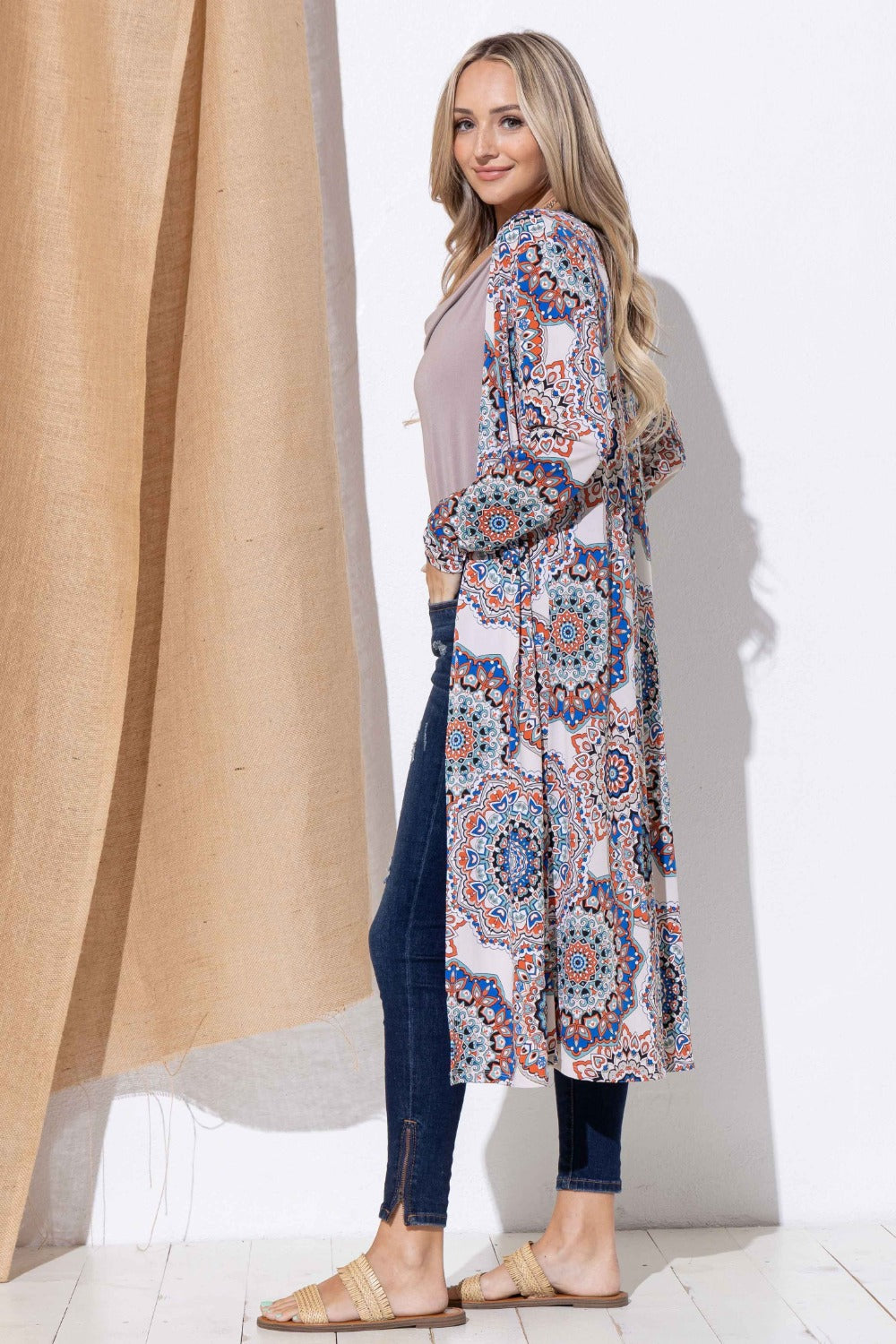 Printed Kimono Longline Cardigan