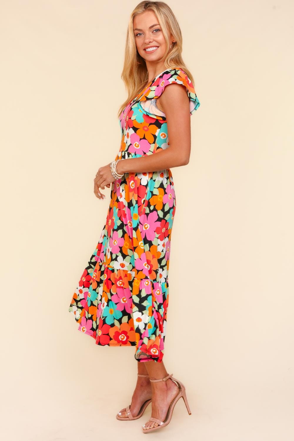 Floral Midi Dress With Pockets