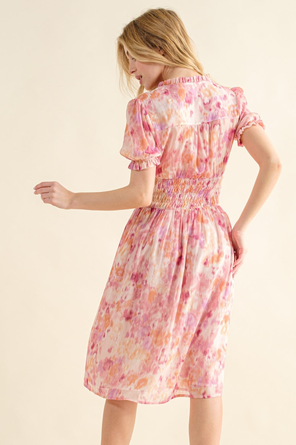 Samantha Smocked Waist Printed Midi Dress