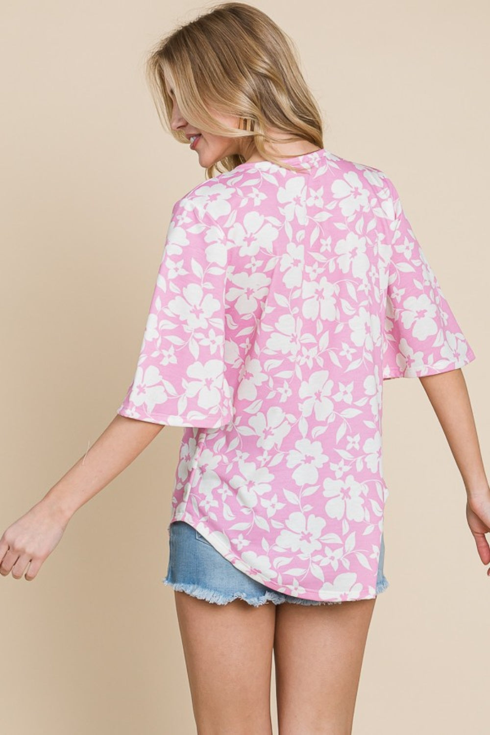 Floral Decorative Button V-Neck Top