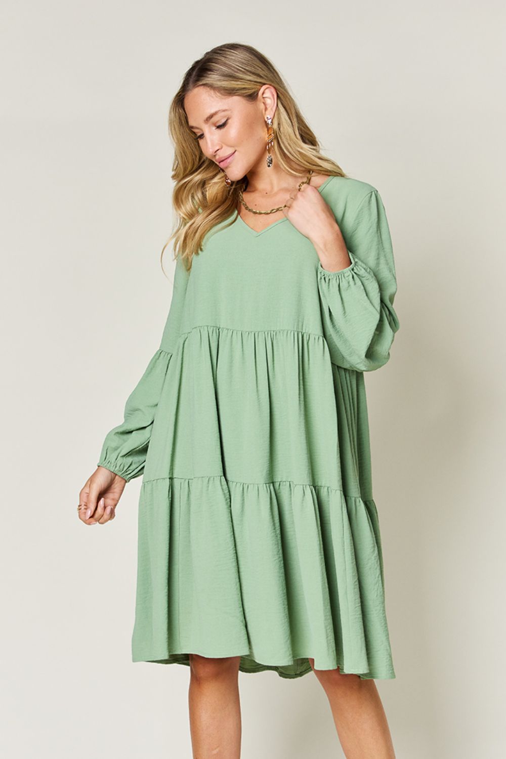 Sally Balloon Sleeve Tiered Dress with Pockets