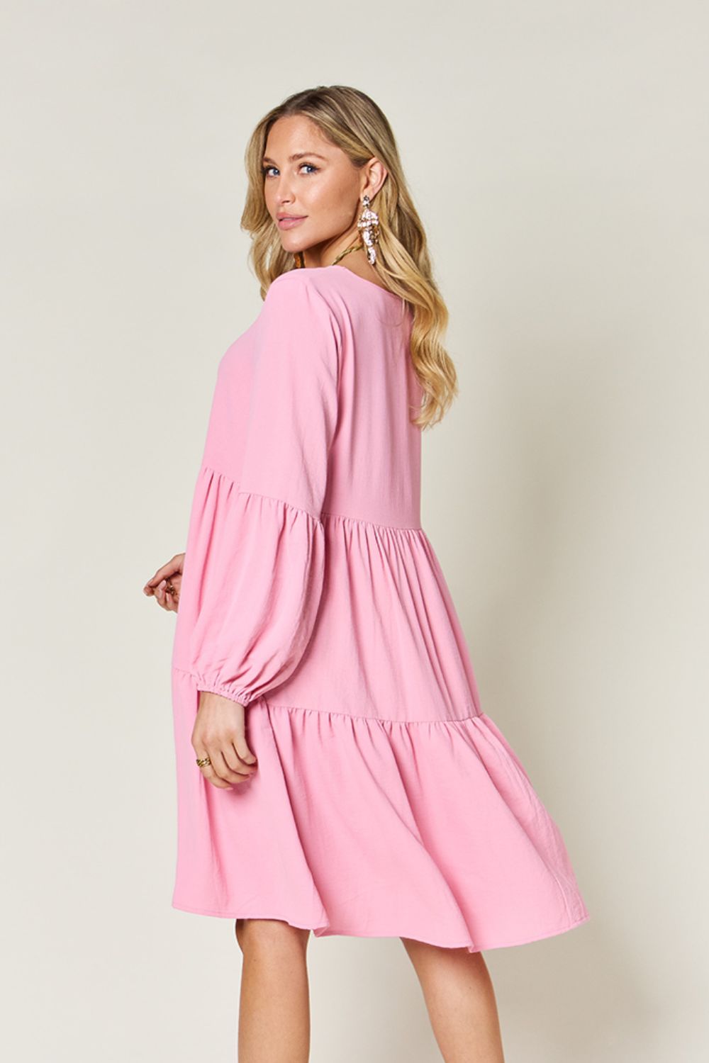 Sally Balloon Sleeve Tiered Dress with Pockets