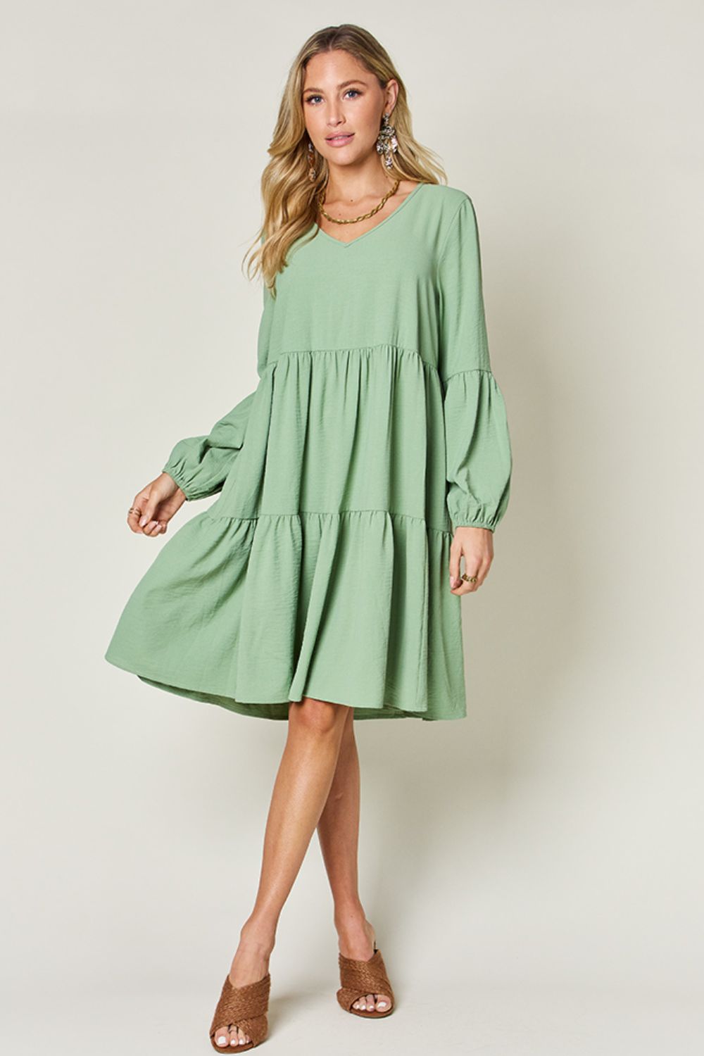 Sally Balloon Sleeve Tiered Dress with Pockets