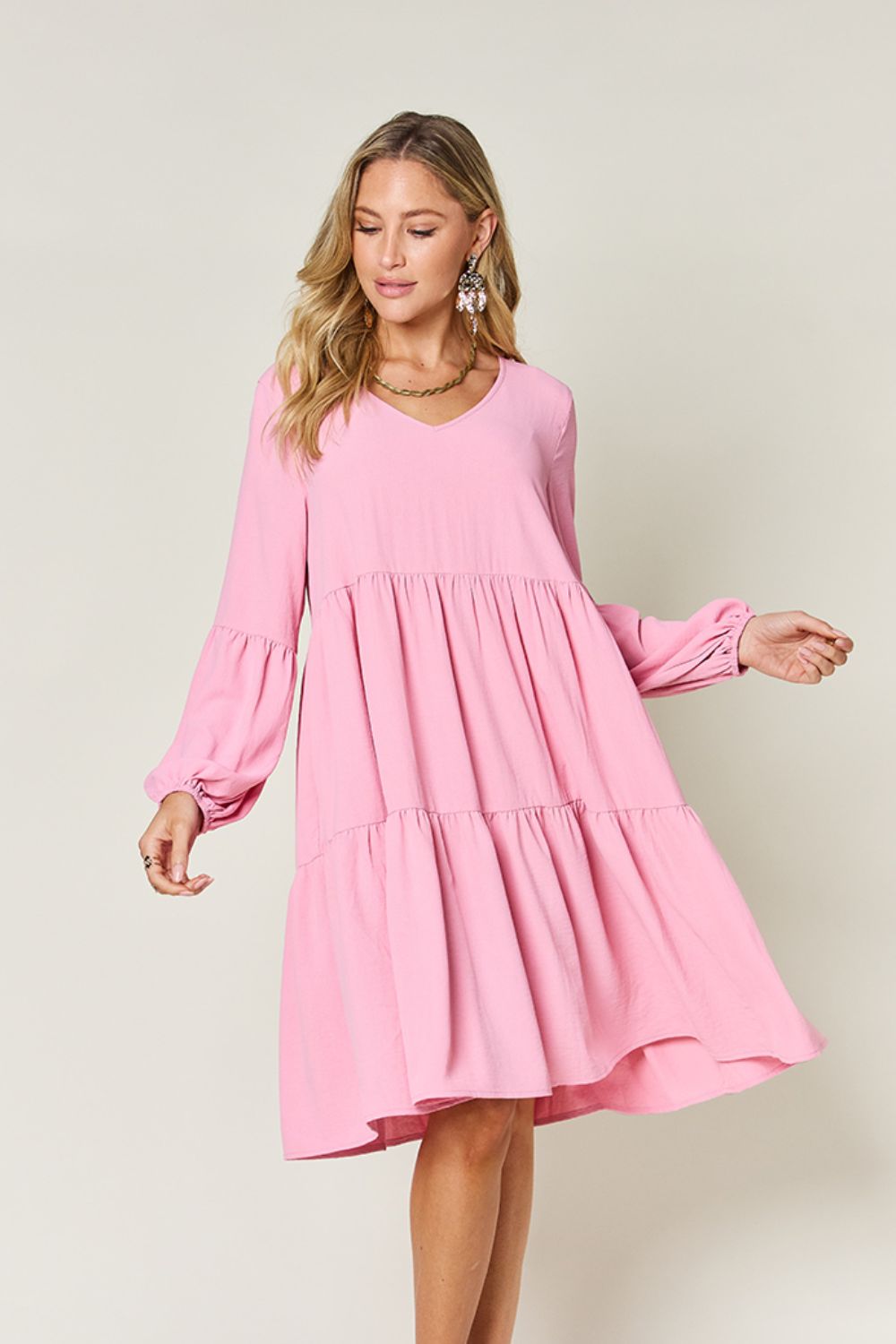 Sally Balloon Sleeve Tiered Dress with Pockets