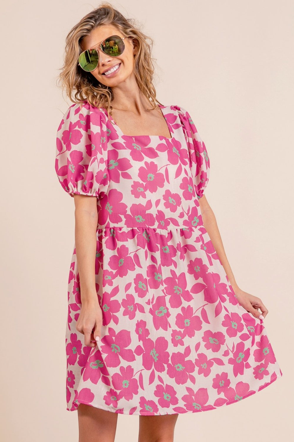 Printed Puff Sleeve Mini Dress