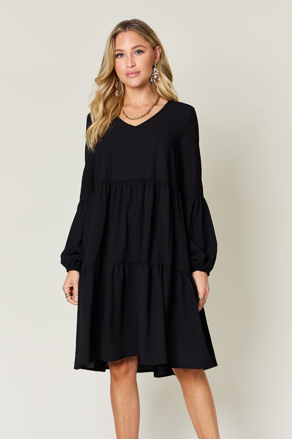 Sally Balloon Sleeve Tiered Dress with Pockets