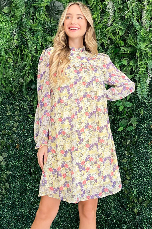 Floral Flounce Sleeve Dress