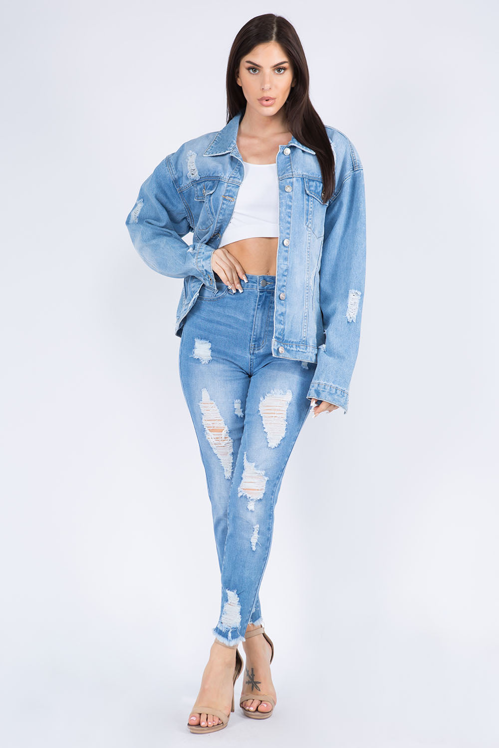 Distressed Denim Jacket Back Painted