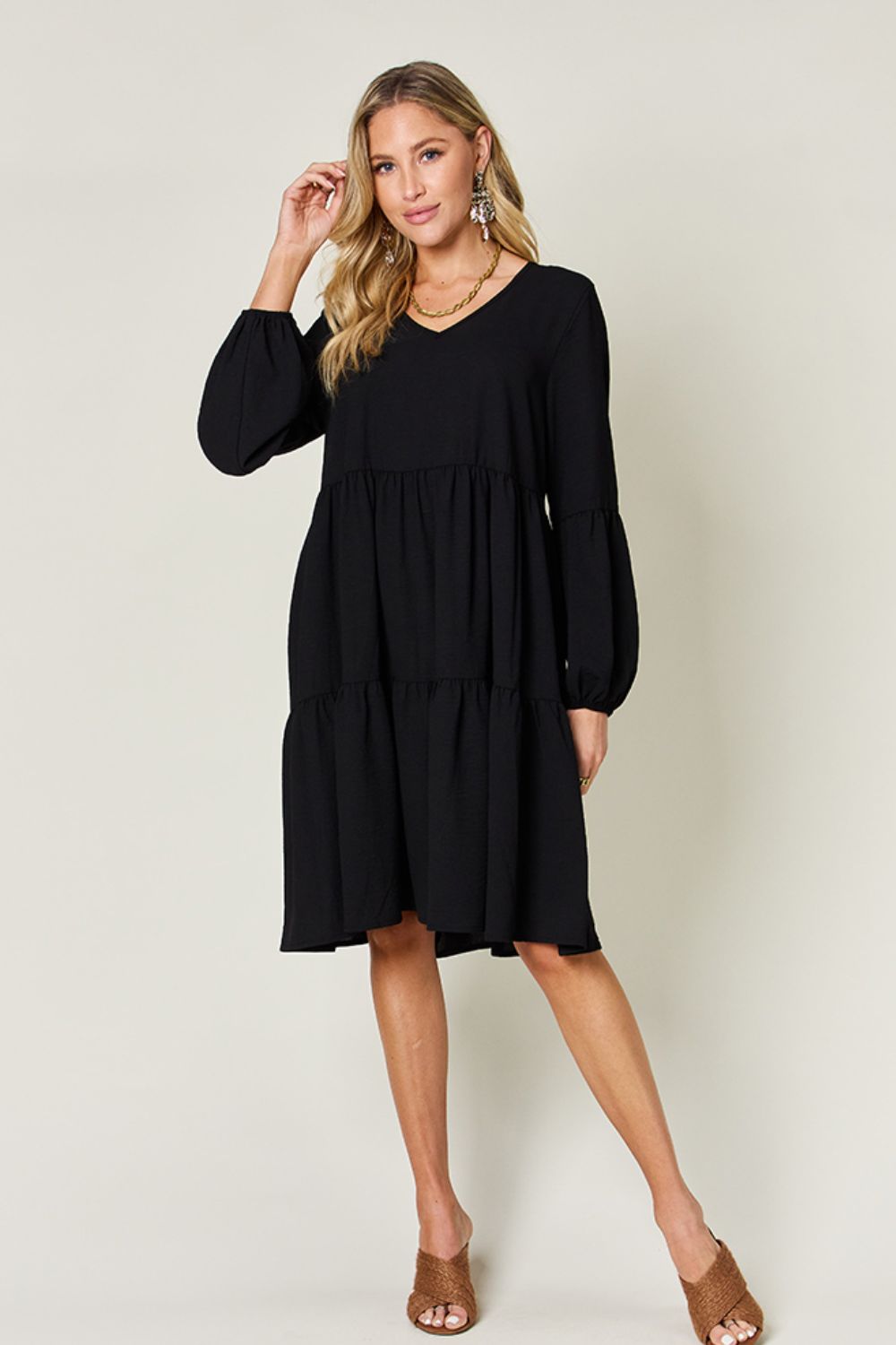 Sally Balloon Sleeve Tiered Dress with Pockets