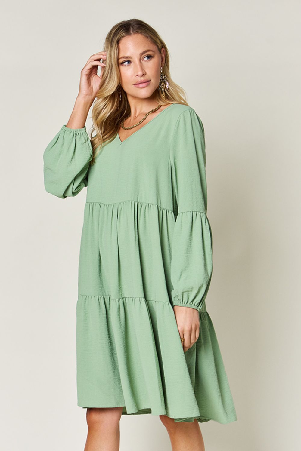 Sally Balloon Sleeve Tiered Dress with Pockets